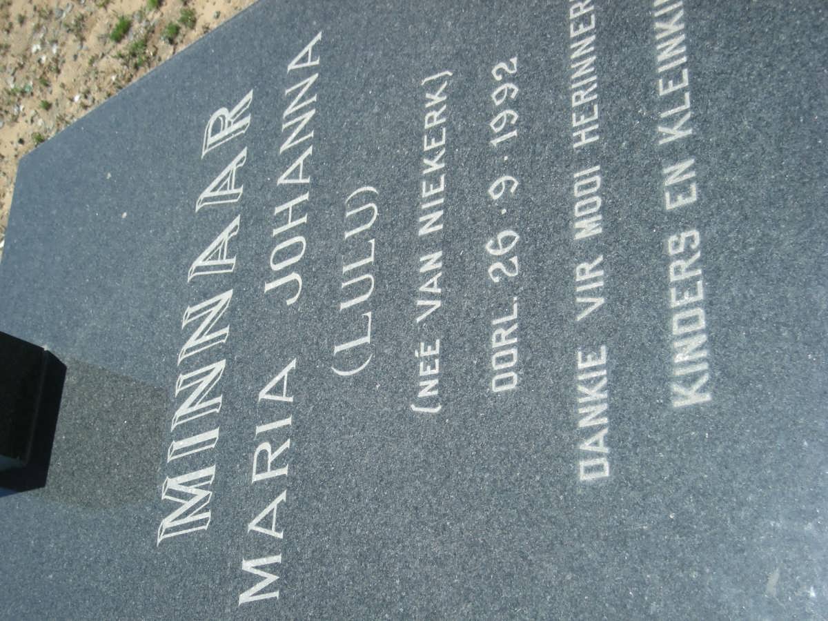 MINNAAR Maria Johanna nee VAN NIEKERK -1992