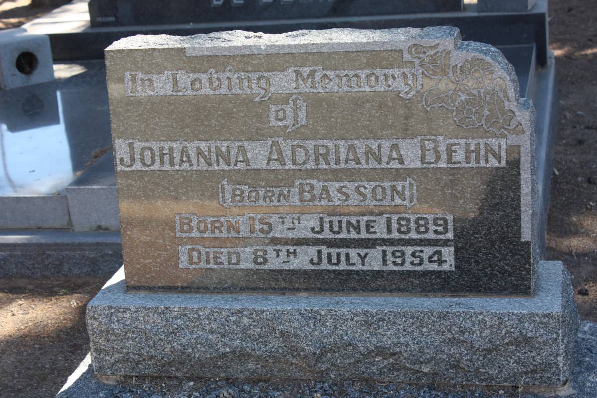 BEHN Johanna Adriana nee BASSON 1889-1954