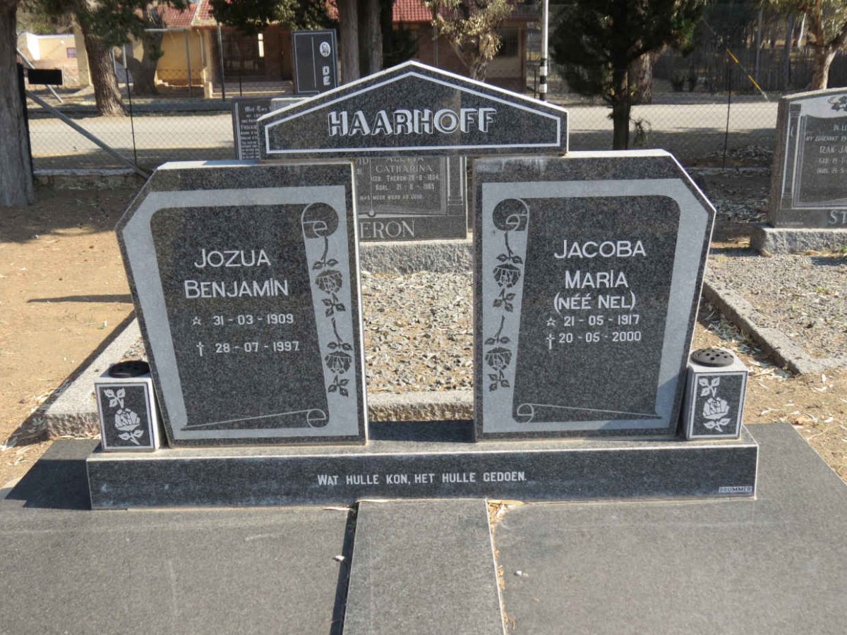 HAARHOFF Jozua Benjamin 1909-1997 &amp; Jacoba Maria NEL 1917-2000
