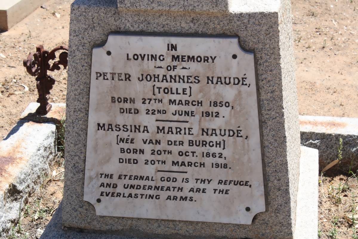 NAUDÉ Peter Johannes 1850-1912 &amp; Massina Maria VAN DER BURGH 1862-1918