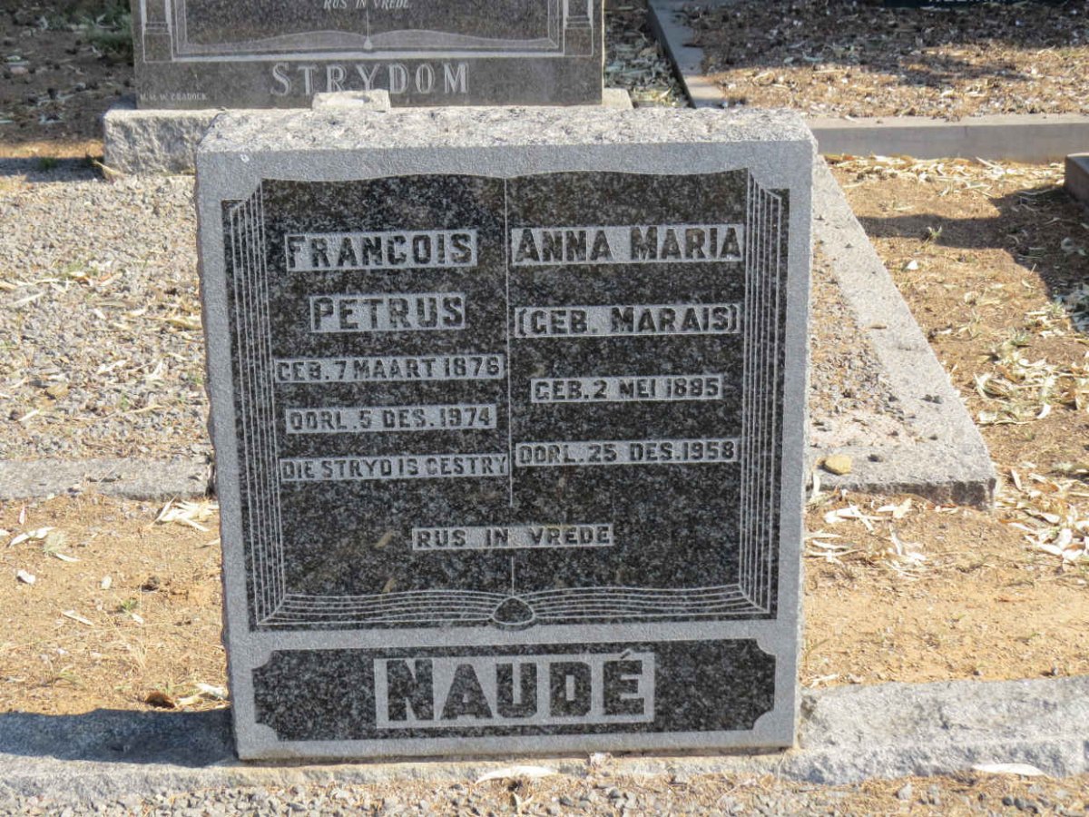 NAUDE Francois Petrus 1876-1974 &amp; Anna Maria MARAIS 1885-1958