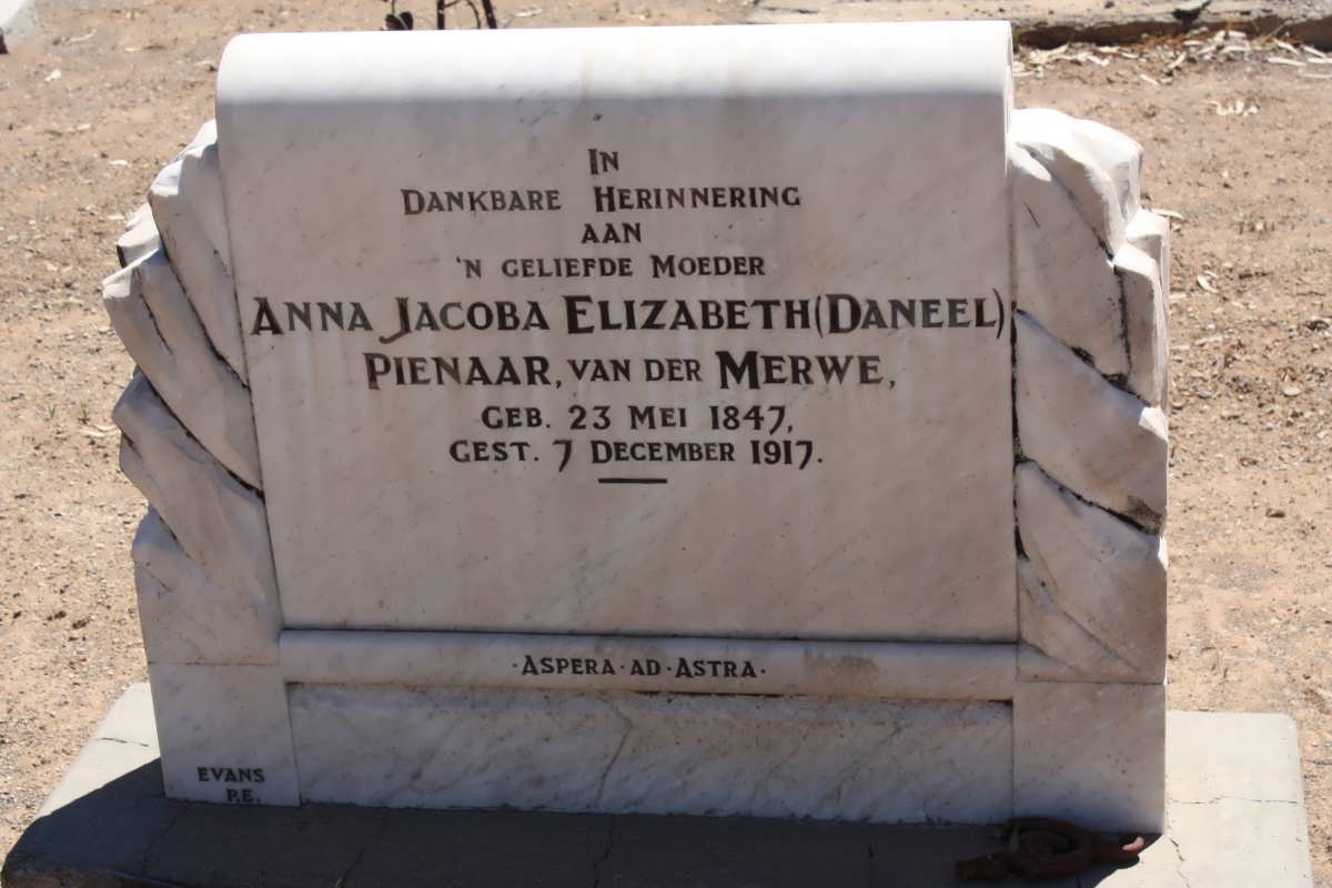 PIENAAR Anna Jacoba Elizabeth formerly VAN DER MERWE 1847-1917
