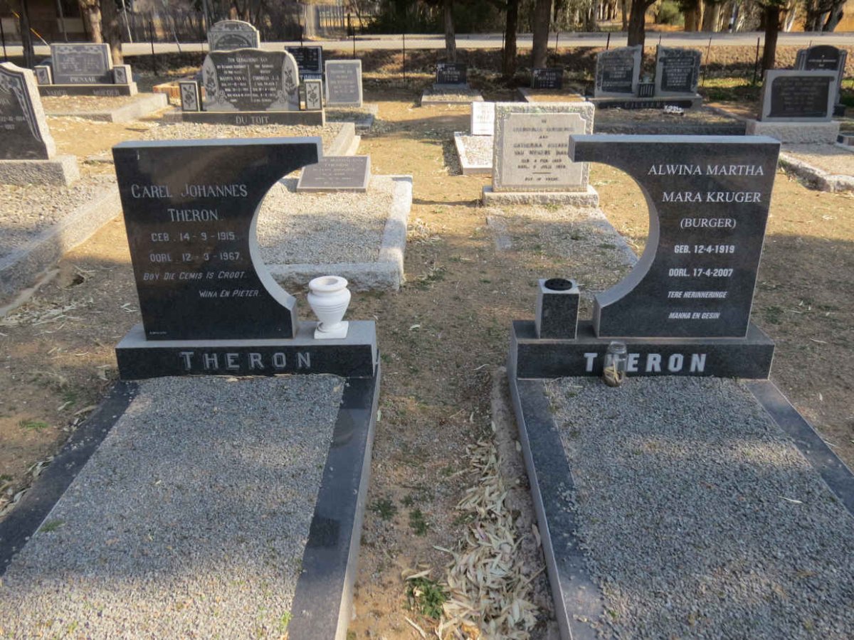 THERON Carel Johannes 1915-1967 &amp; Alwina Martha Mara Kruger BURGER 1919-2007