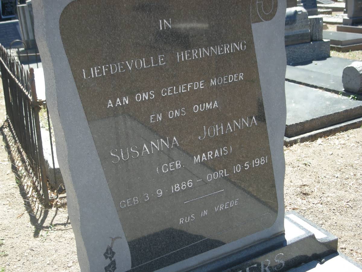 VILLIERS Susanna Johanna, de nee MARAIS 1886-1981