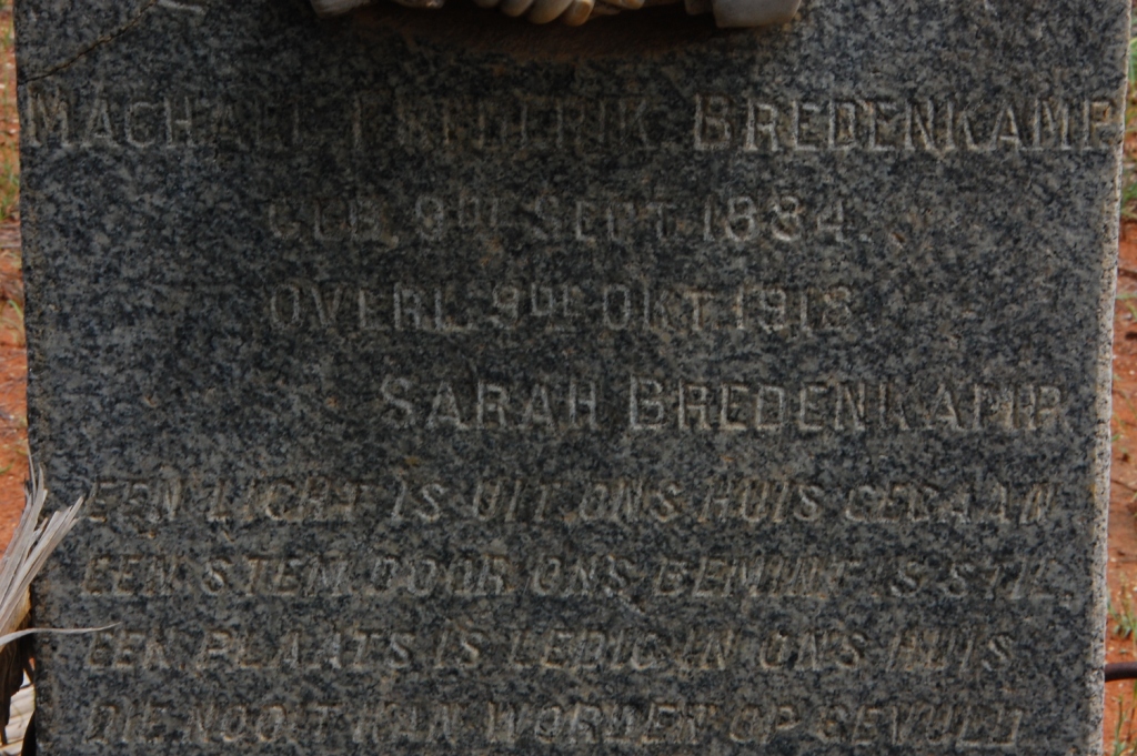 BREDENKAMP Machael Hendrik 1884-1918 &amp; Sarah ?