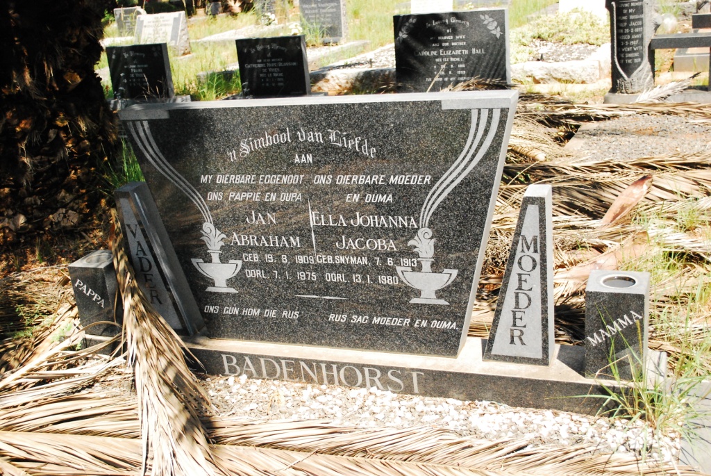 BADENHORST Jan Abraham 1909-1975 &amp; Ella Johanna Jacoba SNYMAN 1913-1980