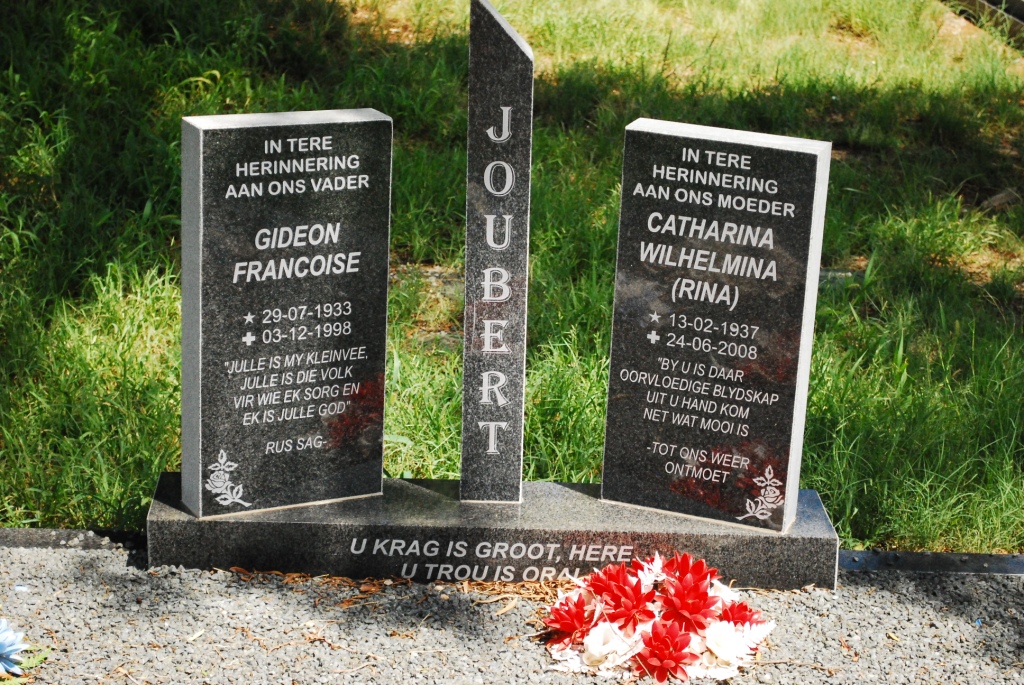 JOUBERT Gideon Francoise 1933-1998 &amp; Catharina Wilhelmina 1937-2008