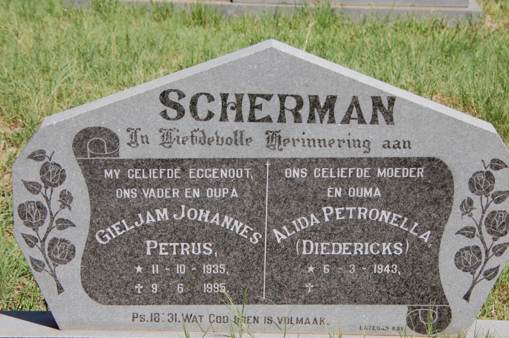 SCHERMAN Gieljam Johannes Petrus 1935-1995 &amp; Alida Petronella DIEDERICKS 1943-