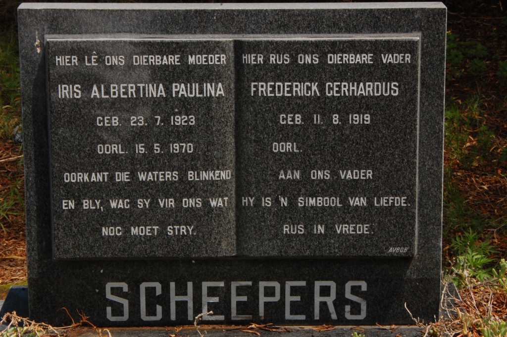 SCHEEPERS Frederick Gerhardus 1919- &amp; Iris Albertina Paulina 1923-1970