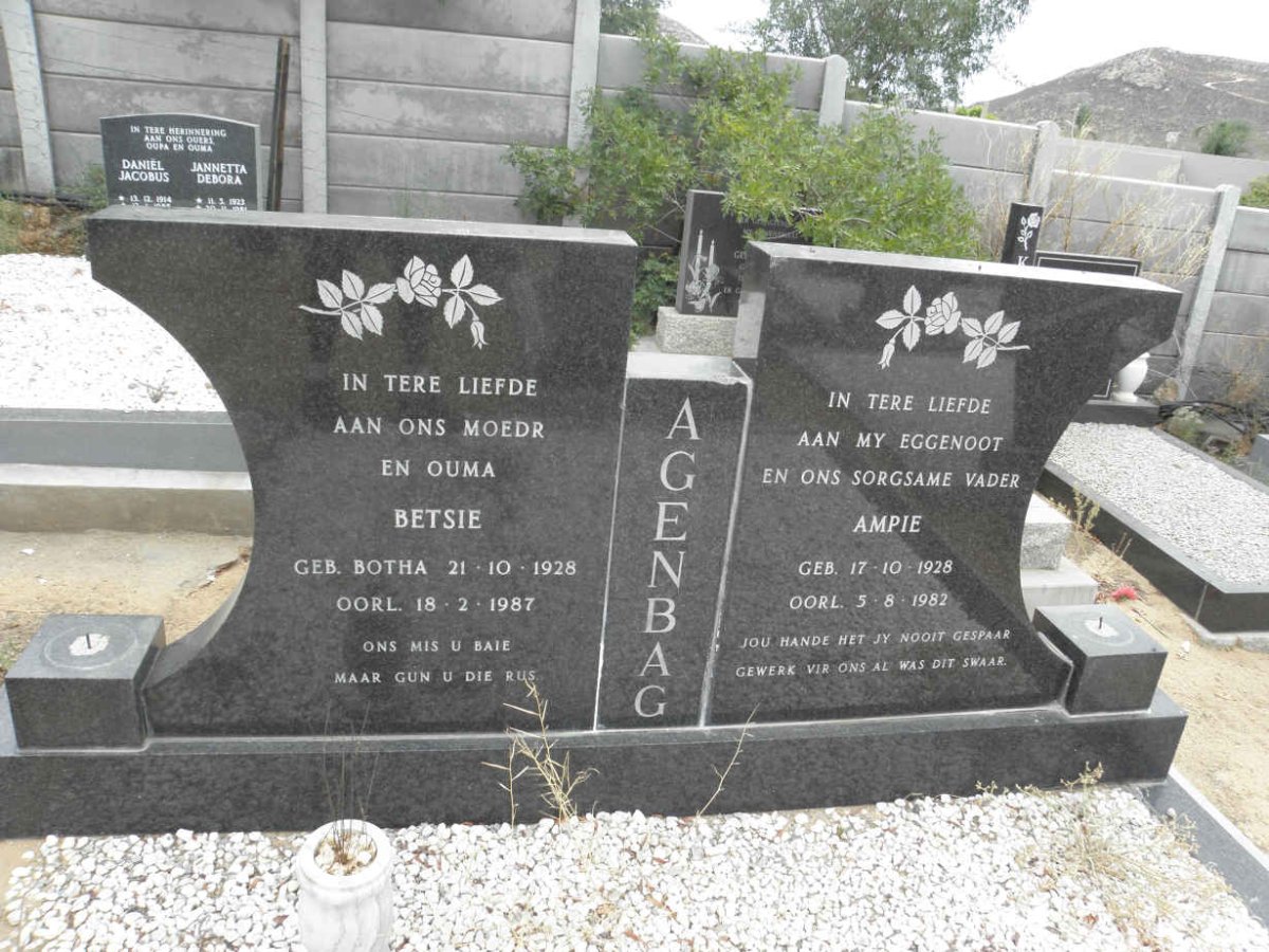 AGENBAG Ampie 1928-1982 &amp; Betsie BOTHA 1928-1987