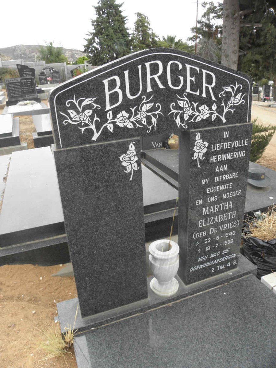 BURGER Martha Elizabeth nee DE VRIES 1940-1986