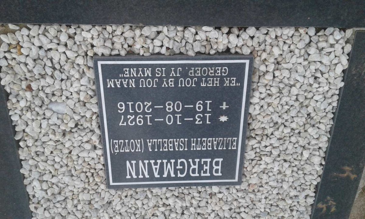BERGMANN Elizabeth Isabella nee KOTZÉ 1927-2016