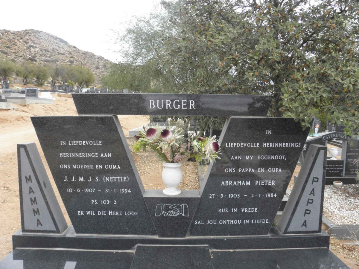 BURGER Abraham Pieter 1903-1984 &amp; J.J.M.J.S. 1907-1994