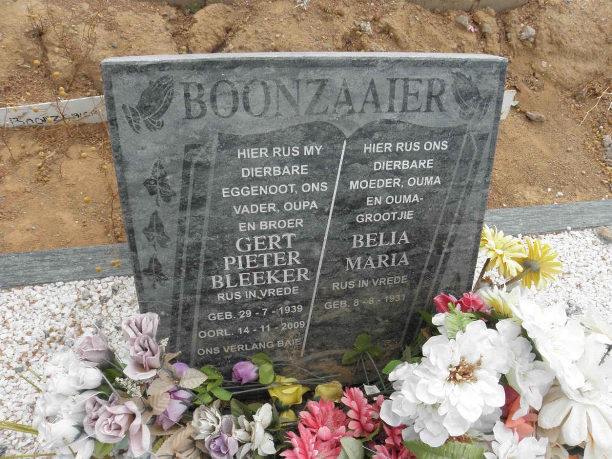 BOONZAAIER Gert Pieter Bleeker 1939-2009 &amp; Belia Maria 1931-
