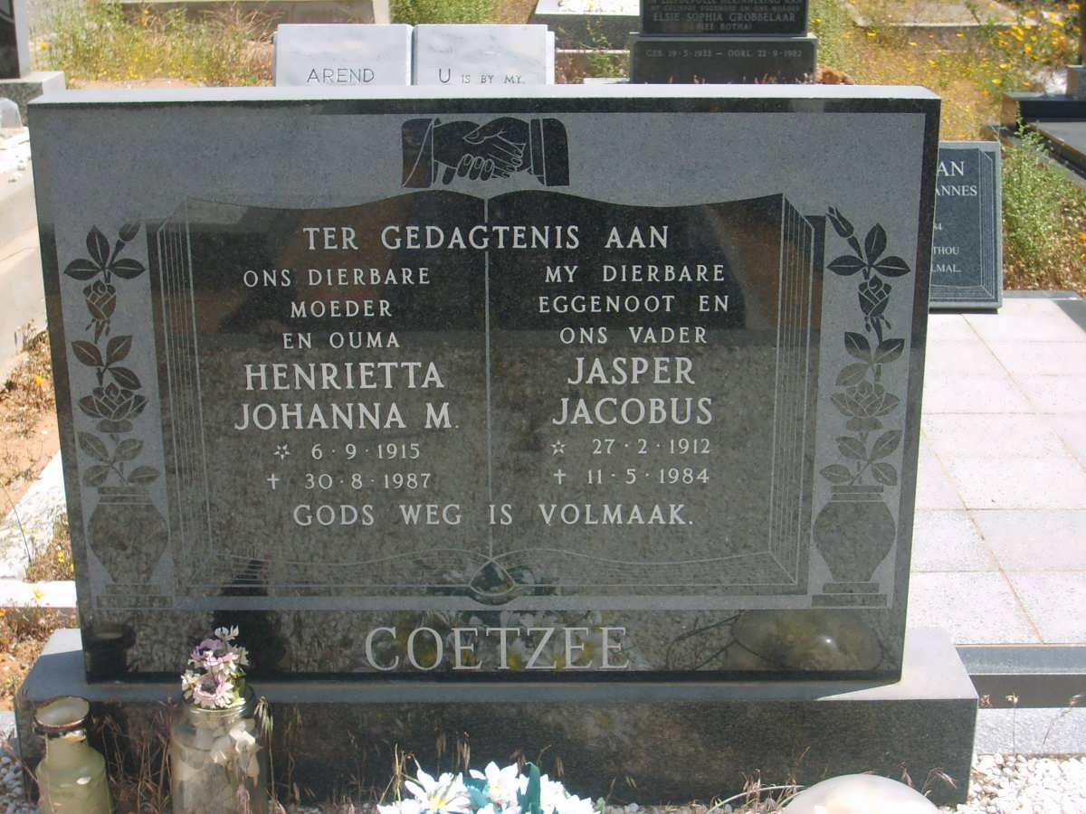 COETZEE Jasper Jacobus 1912-1984 &amp; Henrietta Johanna M. 1915-1987