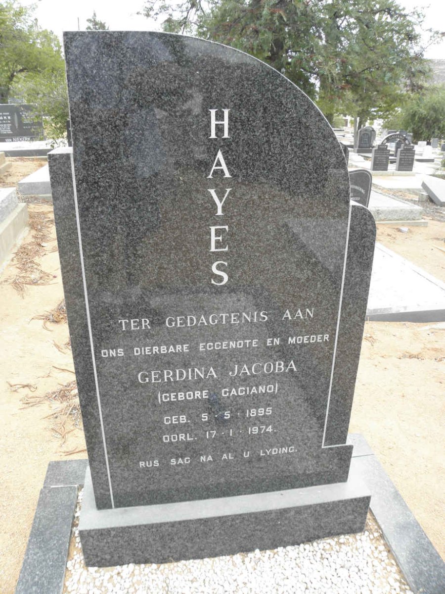 HAYES John Johannes 1893-1977 &amp; Gerdina Jacoba GAGIANO 1895-1974