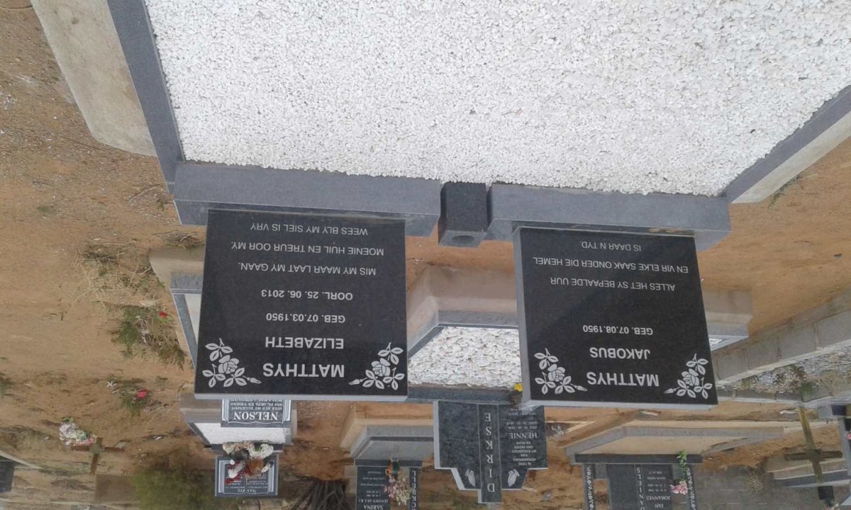 MATTHYS Jacobus 1950- &amp; Elizabeth 1950-2013