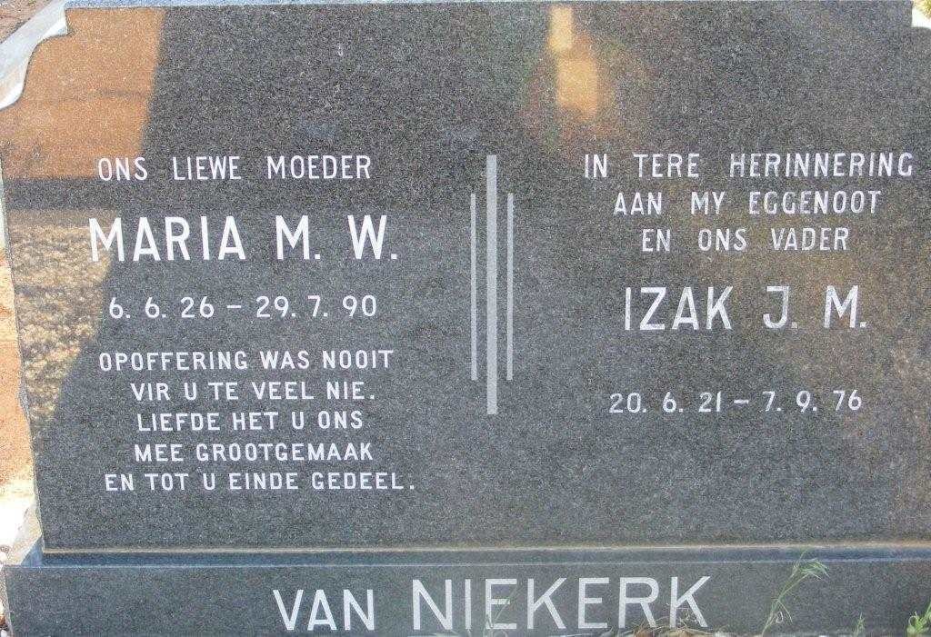NIEKERK Izak J.M., van 1921-1976 &amp; Maria M.W. 1926-1990