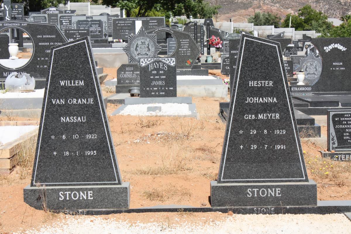 STONE Willem van Oranje  Nassau 1922-1995 &amp; Hester Johanna MEYER 1929-1991