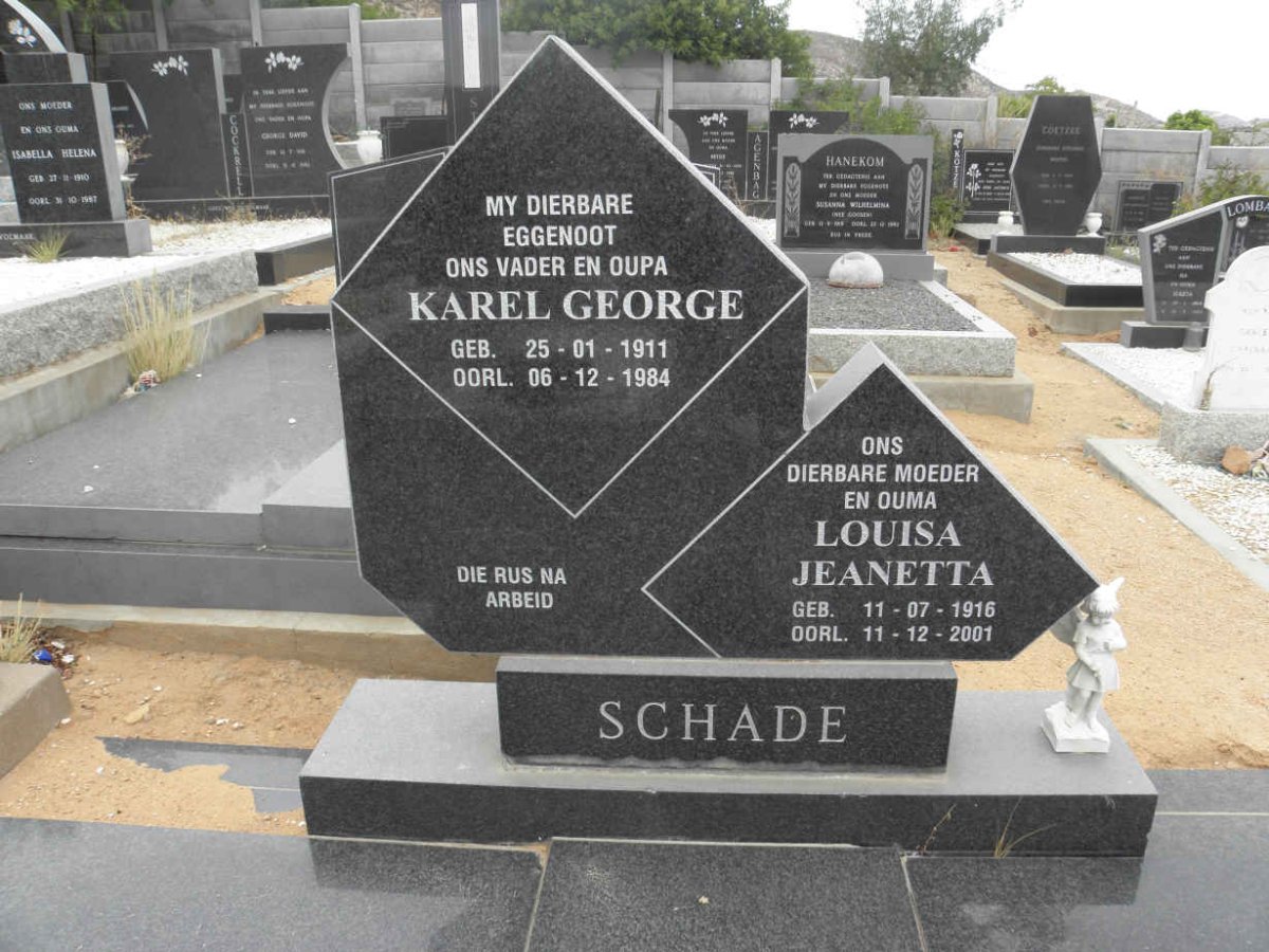 SCHADE Karel George 1911-1984 &amp; Louisa Jeanetta 1916-2001