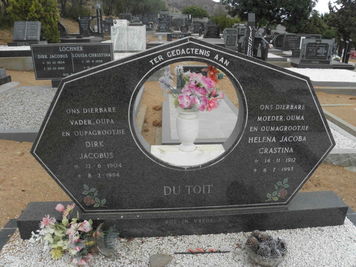 TOIT Dirk Jacobus, du 1904-1994 &amp; Helena Jacoba Crastina 1912-1993