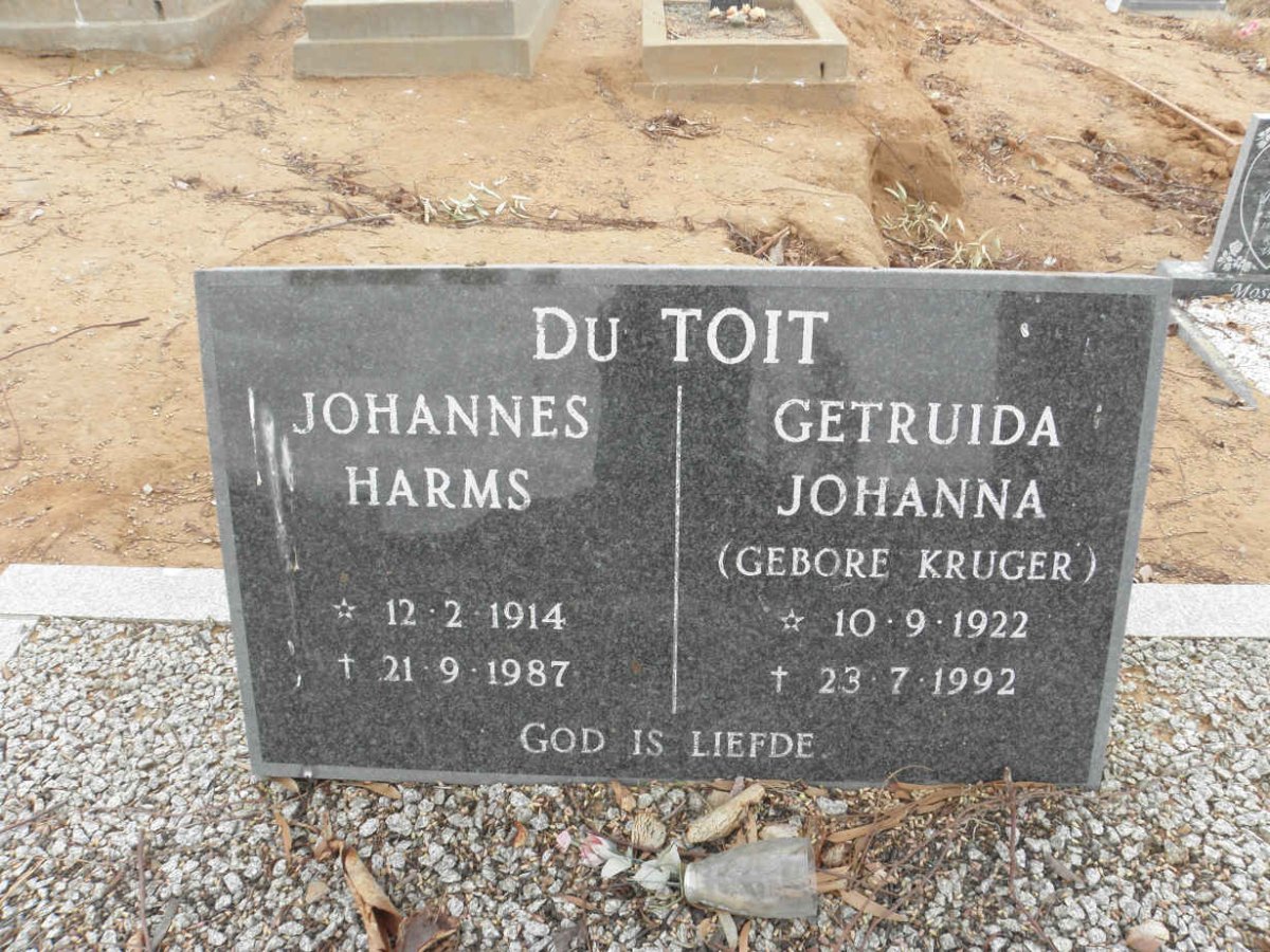 TOIT Johannes Harms, du 1914-1987 &amp; Getruida Johanna KRUGER 1922-1992