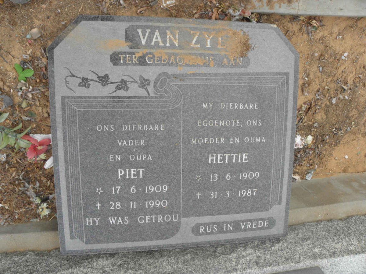 ZYL Piet, van 1909-1990 &amp; Hettie 1909-1987
