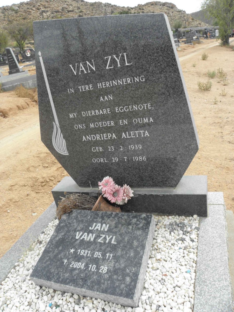 ZYL Jan, van 1931-2004 &amp; Andriepa Aletta 1939-1986