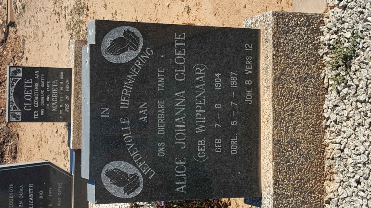 CLOETE Alice Johanna nee WIPPENAAR 1904-1987