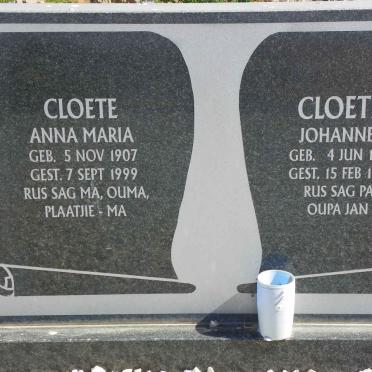 CLOETE Johannes 1904-1983 &amp; Anna Maria 1907-1999