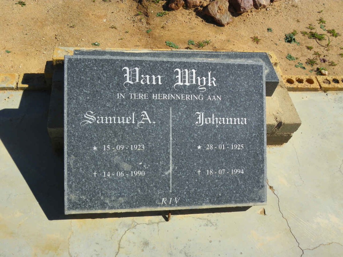 WYK Samuel A., van 1923-1990 &amp; Johanna 1925-1994