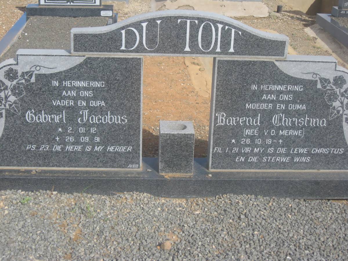 TOIT Gabriel Jacobus, du 1912-1991 &amp; Barend Christina V.D. MERWE 1919-