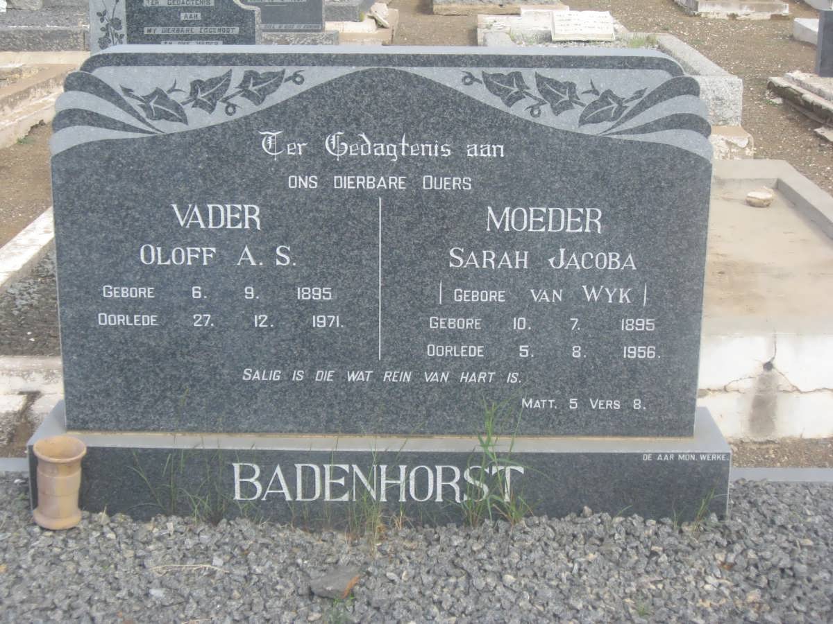 BADENHORST Oloff A.S. 1895-1971 &amp; Sarah Jacoba van WYK 1895-1956