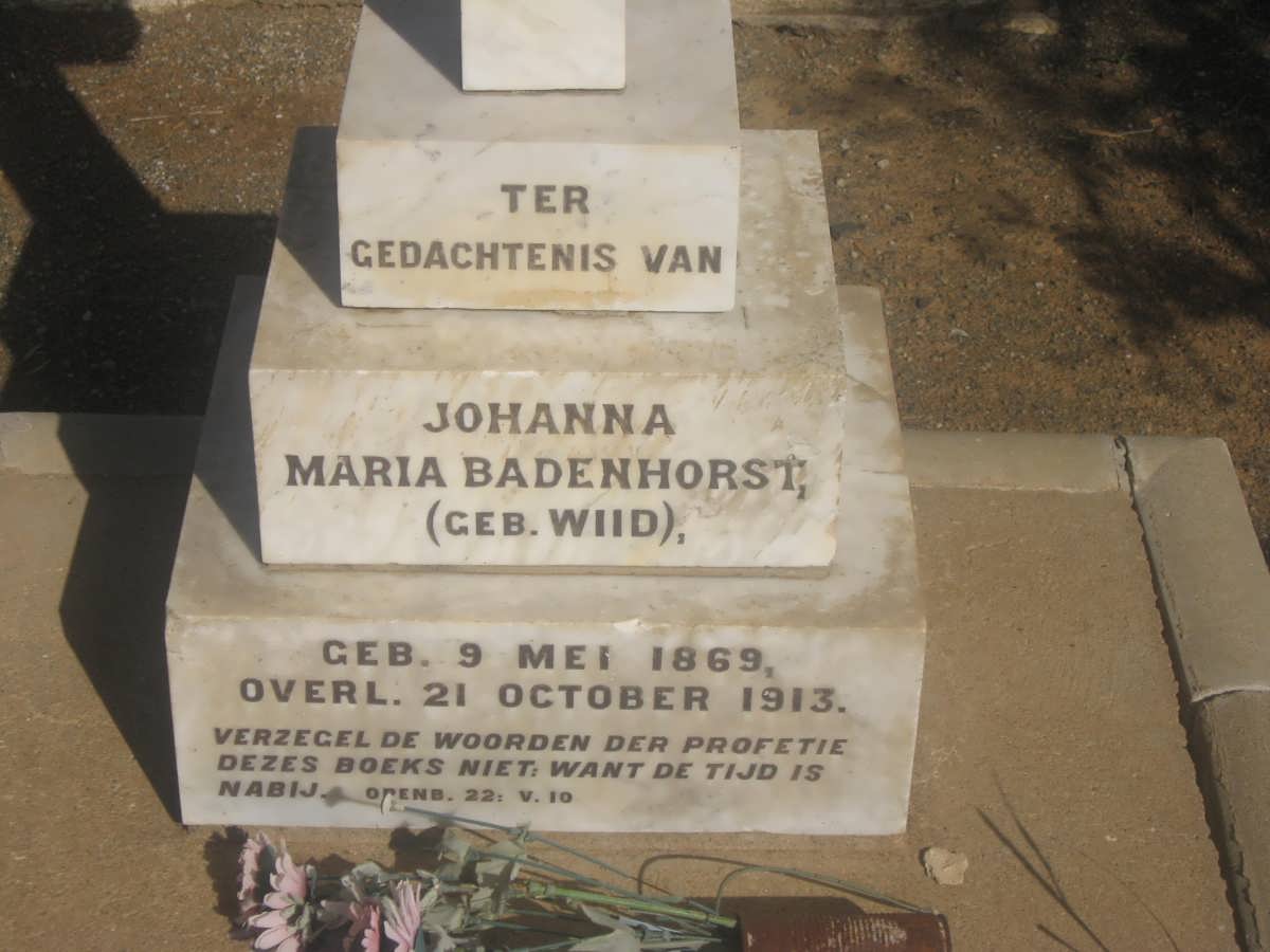 BADENHORST Johanna Maria nee WIID 1869-1913