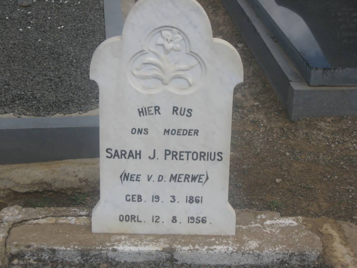 PRETORIUS Sarah J. nee V.D. MERWE 1861-1956
