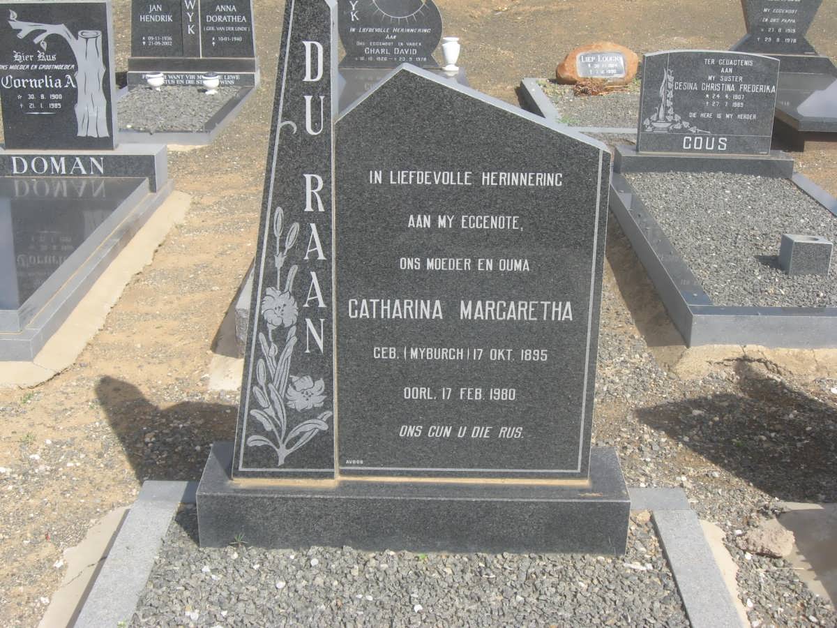 RAAN Gerhardus Albertus, du 1895-1985 &amp; Catharina Margaretha MYBURGH 1895-1980