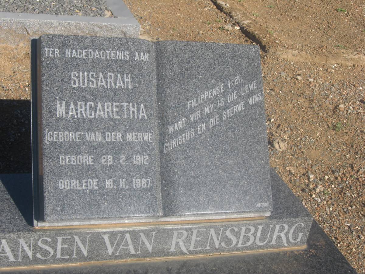 RENSBURG Nicolaas Johannes, Jansen van 1908-1984 &amp; Susarah Margaretha van der MERWE -1912-1987