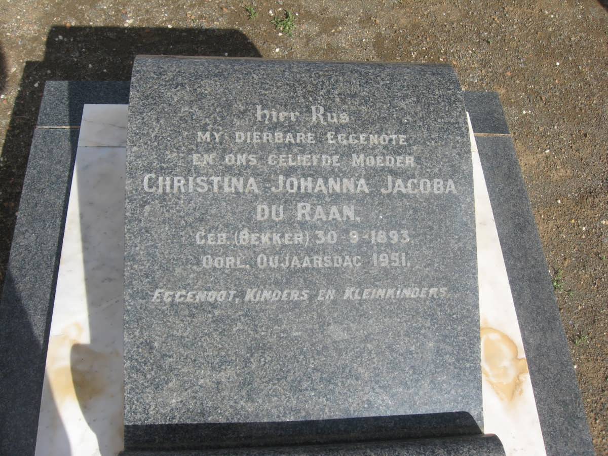 RAAN Christoffel Jacobus, du 1889-1972 &amp; Christina Johanna Jacoba BEKKER 1893-1951
