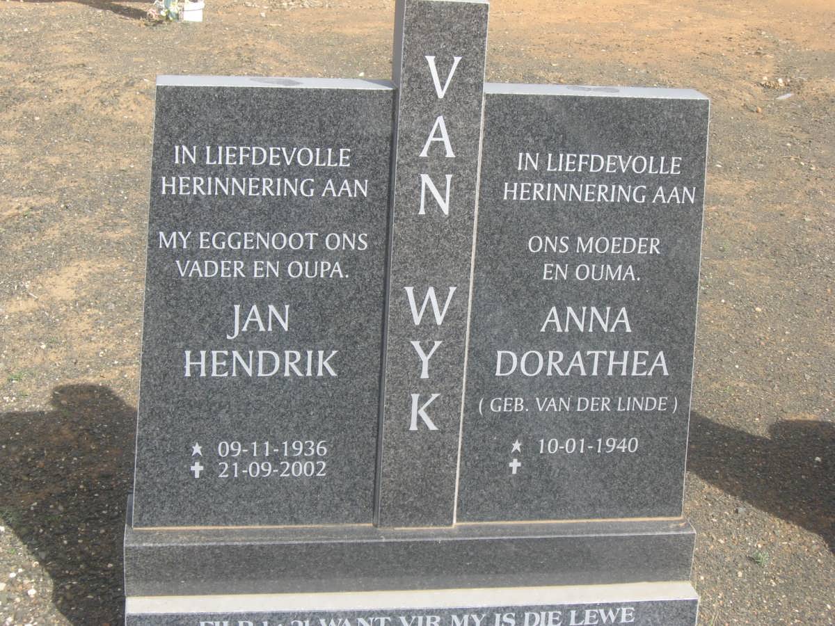 WYK Jan Hendrik, van 1936-2002 &amp; Anna Dorathea van der LINDE 1940-