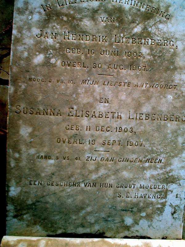 LIEBENBERG Jan Hendrik 1902-1907 :: LIEBENBERG Susanna Elisabeth 1903-1907