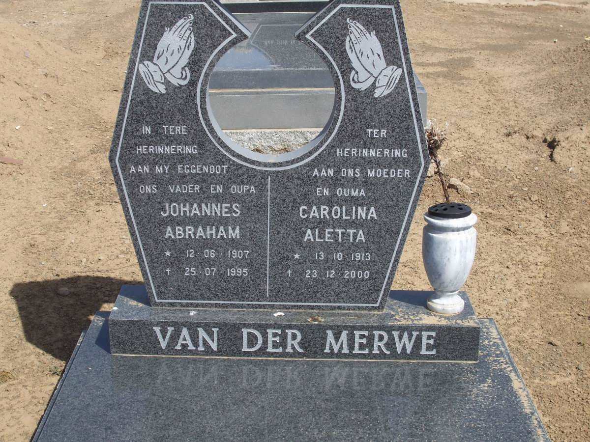 MERWE Johannes Abraham, van der 1907-1995 &amp; Carolina Aletta 1913-2000