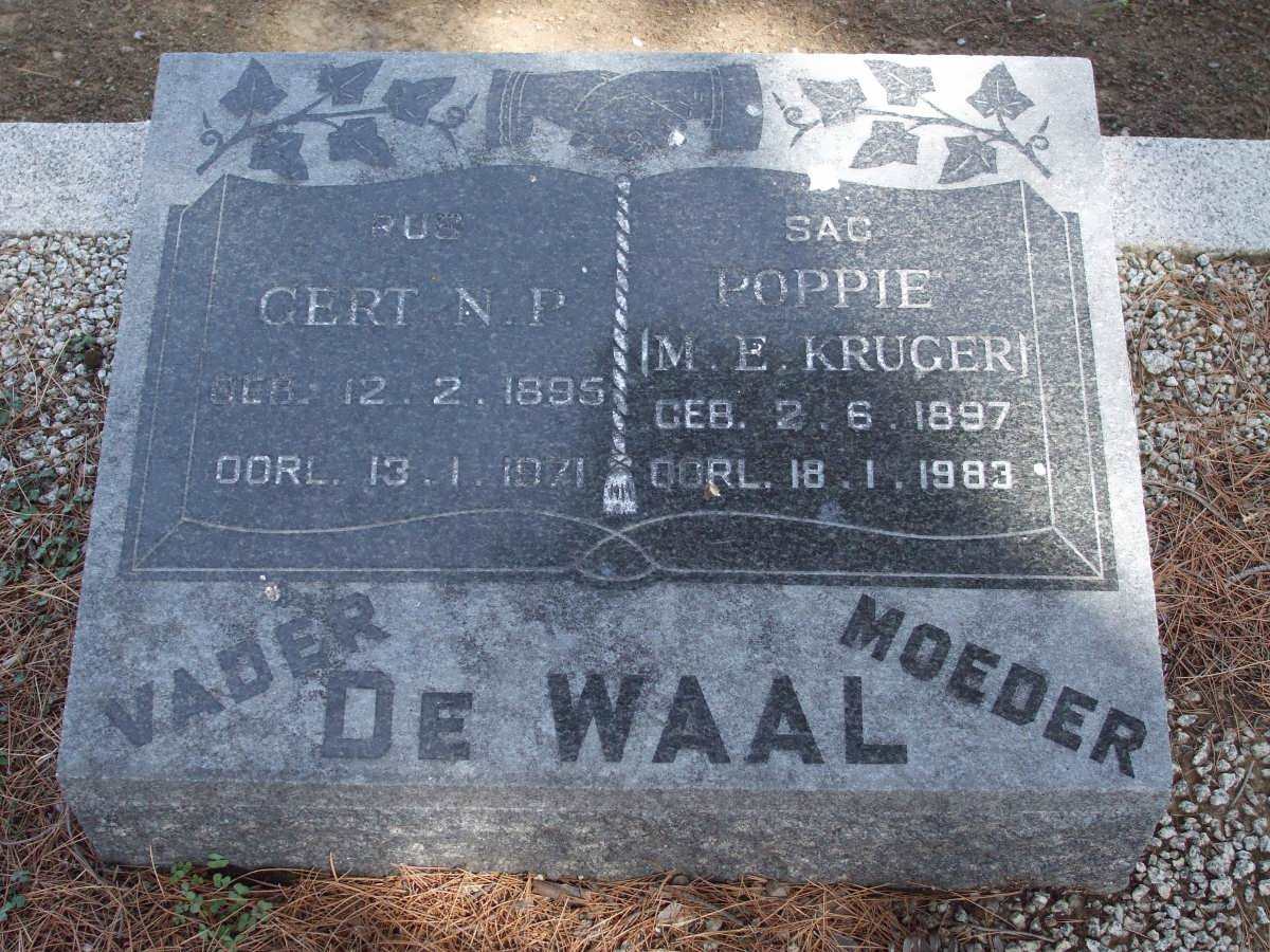 WAAL Gert N.P., de 1895-1971 &amp; M.E. KRUGER 1897-1983