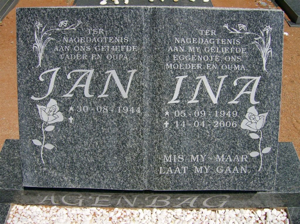 Agenbag Jan 1944- &amp; Ina 1949-2006
