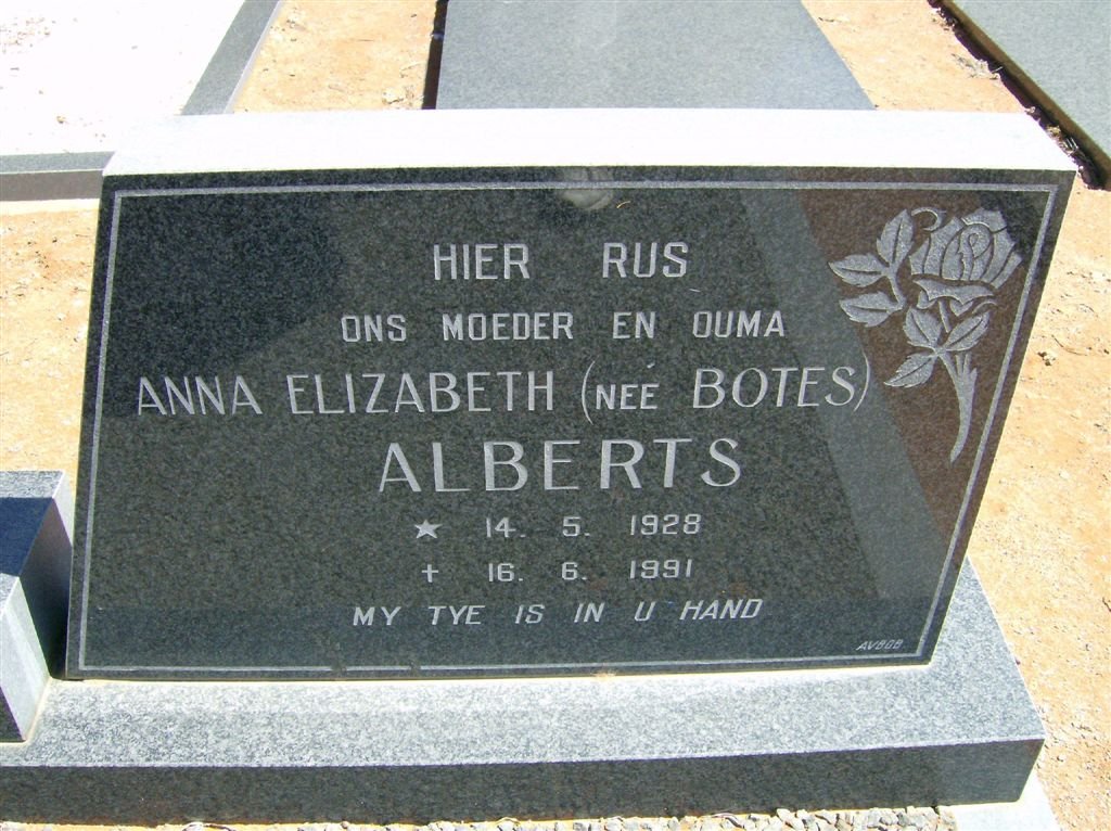 ALBERTS Anna Elizabeth nee BOTES 1928-1991