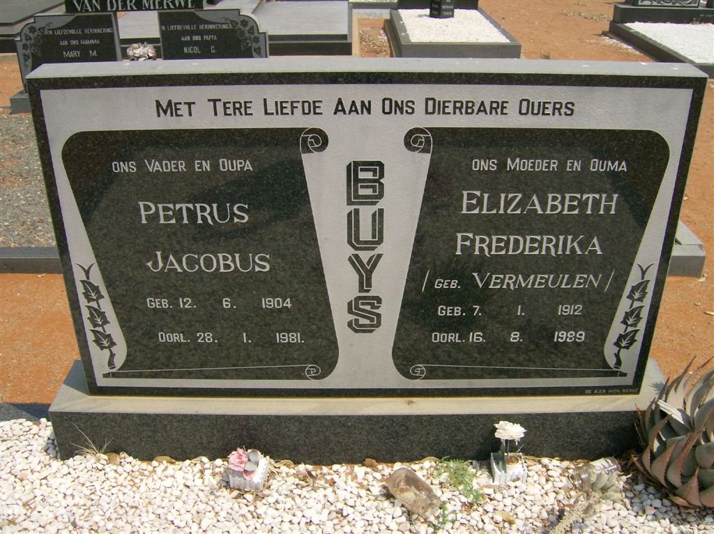 BUYS Petrus Jacobus 1904-1981 &amp; Elizabeth Frederika VERMEULEN 1912-1999