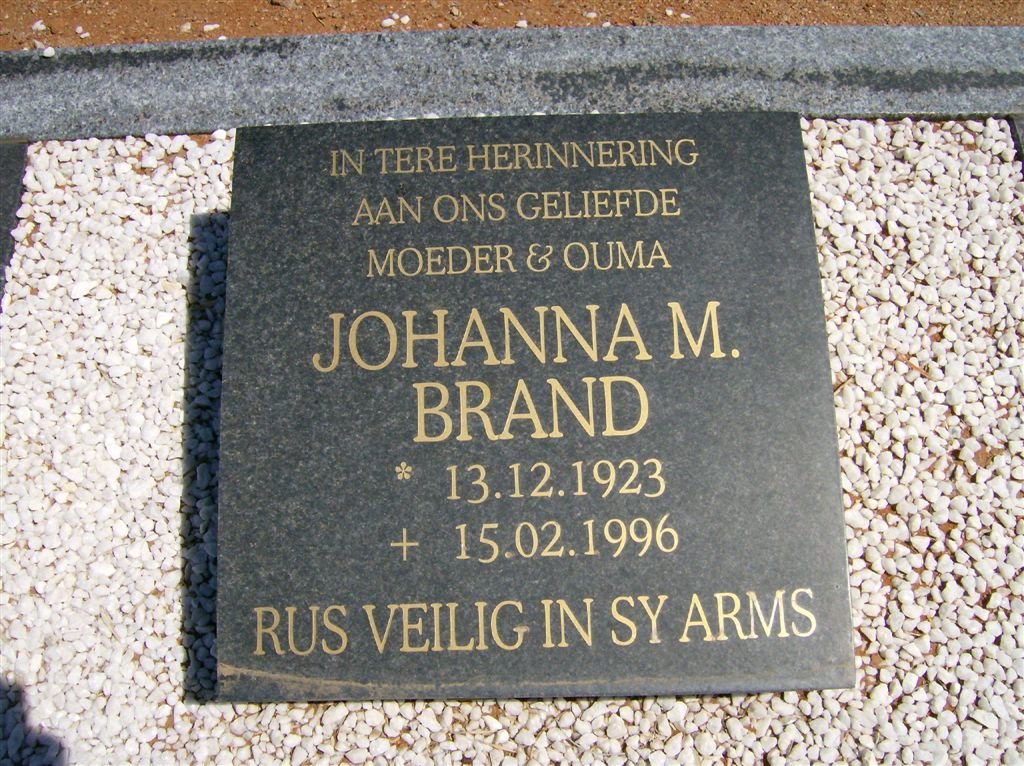 BRAND Johanna M. 1923-1996