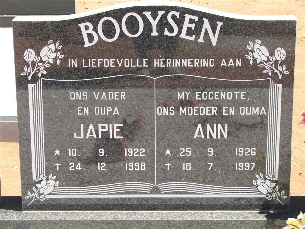 BOOYSEN Japie 1922-1998 &amp; Ann 1926-1997