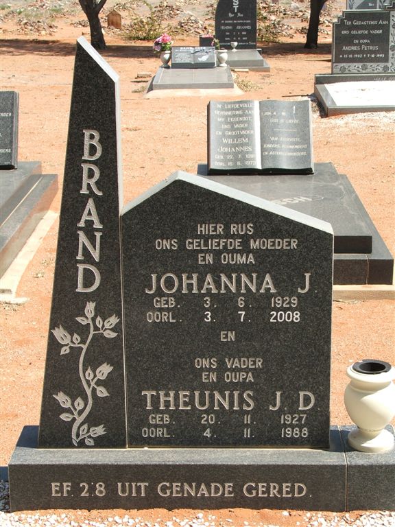 BRAND Theunis J.D. 1927-1988 &amp; Johanna J. 1929-2008