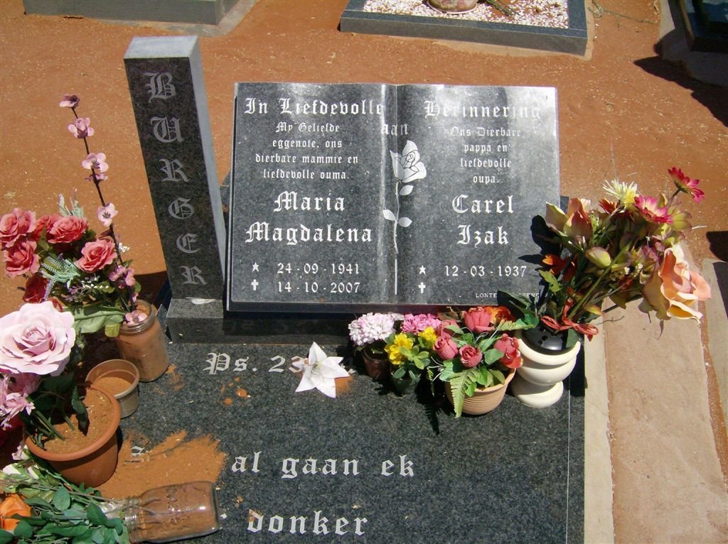 BURGER Carel Izak 1937-  &amp; Maria Magdalena 1941-2007