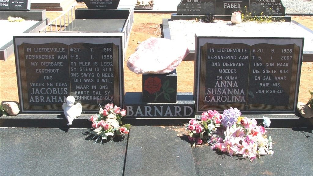 BARNARD Jacobus Abraham 1916-1988 &amp; Anna Susanna Carolina 1928-2007
